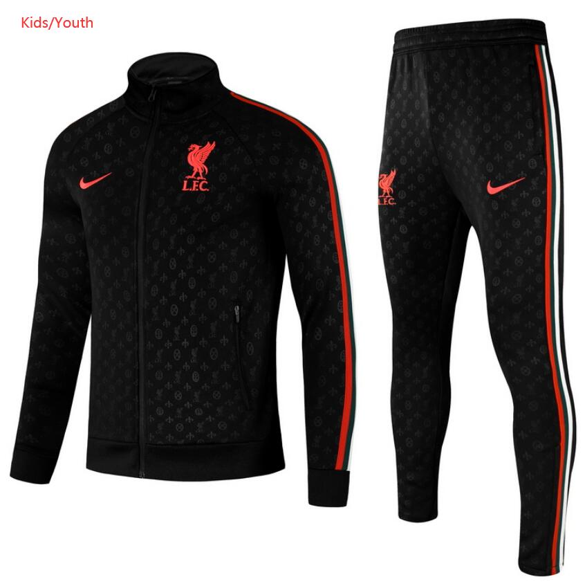 Kids 2021/22 Liverpool Black Training Kits Youth Jacket with Pants